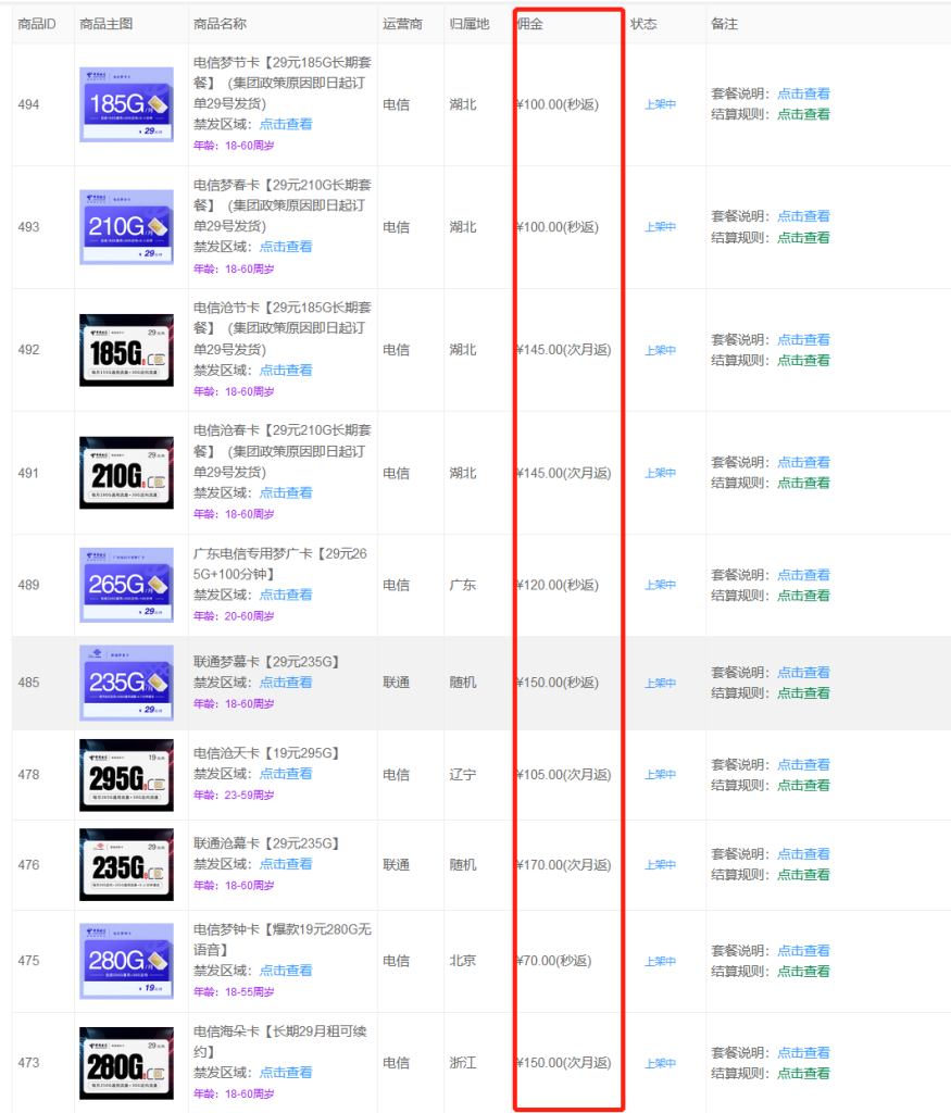 172号卡分销系统官网-官方一级佣金明细 172号卡分销系统官网-官方一级佣金明细